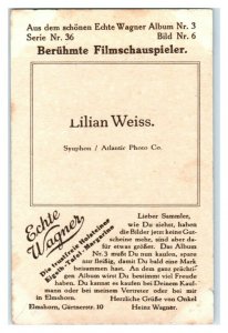 Lilian Weiss, Famous Actresses, Echte Wagner German Trade Card *VT31X