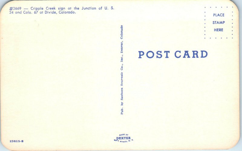 1950s Yonder Lies Cripple Creek Cripple Creek, Colorado Postcard