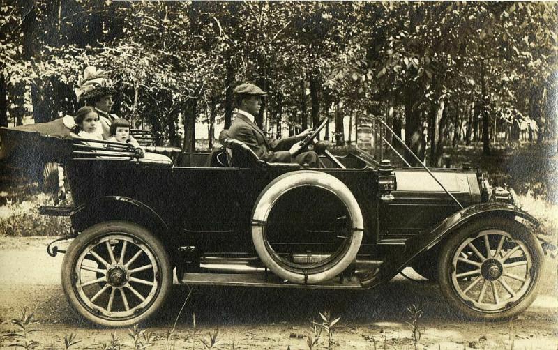 Family in a Beautiful Old Car (1910s) RPPC Postcard