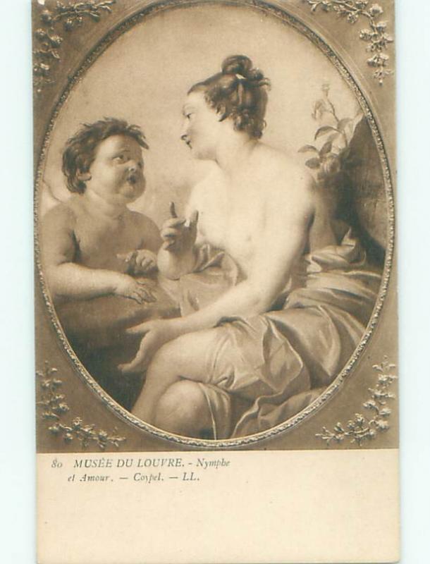 Pre-1907 Risque TOPLESS WOMAN PAINTING AT LOUVRE MUSEUM IN PARIS FRANCE AC3243