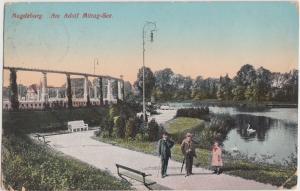 1911 MAGDENBURG Germany Postcard German Am Adolf Mittag-see Lake People