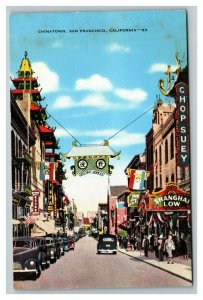 Vintage 1930's Postcard China Town San Francisco California Street & Old Cars