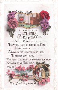 Toy Train For Fathers Birthday Antique Greetings Postcard