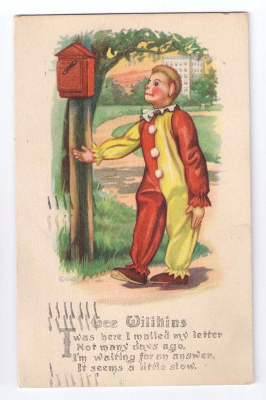 Gee Wilikins Clown Mailbox Gartner & Bender 1915 Poem PC