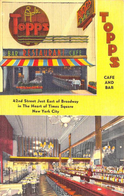 New York NY Topps Cafe and Bar Duo-View Neon Sign Linen Postcard