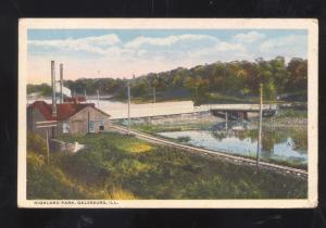 GALESBURG ILLINOIS HIGHLAND PARK RAILROAD TRACKS FACTORY VINTAGE POSTCARD