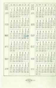 Pocket Calendar 1951 Ohio Finance Credit Card
