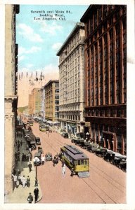 California Los Angeles Trolleys At Seventh and Main Streets Looking West 1922