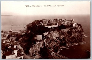 Postcard Monaco Ville Le Rocher Aerial Buildings Harbor 1950s RPPC