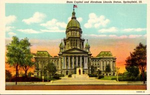 Illinois Springfield State Capitol Building and Abraham Lincoln Statue Curteich