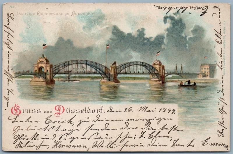 GRUSS AUS DUSSELDORF GERMANY 1899 UNDIVIDED ANTIQUE POSTCARD w/ STAMP