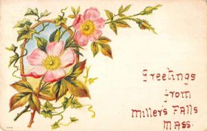 Millers Falls Massachusetts Flower Greeting Antique Postcard K69071