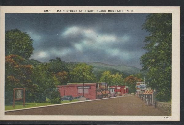 North Carolina colour Main Street at night Black Mountain, N.C unused