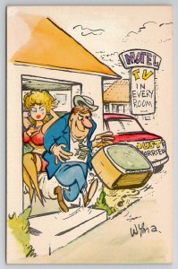 Wyma Dooley Just Married Motel Sexy Woman Man Kicking TV Out Postcard L21