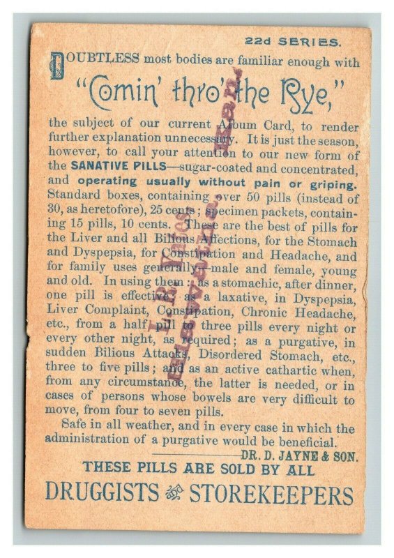 Vintage 1890's Advertising Card Dr. D. Jayne Sanative Pills
