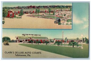 Tallahassee Florida Postcard Clark's De Luxe Auto Courts c1940 Vintage Antique