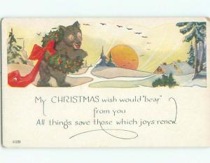 Unused Pre-Linen CHRISTMAS WREATH AROUND CUTE BEAR k0872