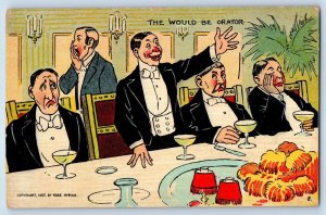 Rose Hyman Signed Postcard The Would Be Orator Mens On The Table c1910's Antique