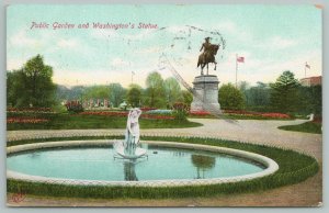 Massachusetts~Public Garden & Washington's Statue~Vintage Postcard