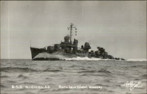 Bath ME Iron Works Naval Ship U.S.S. USS Nicholas Real Photo Postcard