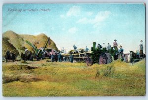 Canada Postcard Threshing In Wester Canada Hay Tractors Farming Farmers c1910's