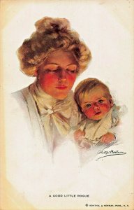 GOOD LITTLE ROGUE-MOTHER & SON BY ARTIST PHILIP BOILEAU 1910s A/S POSTCARD