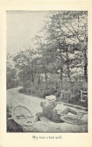 WE HAD A BAD SPILL-BICYCLE ROMANCE-1909 ANTIQUE POSTCARD