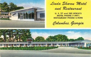 LINDA SHARON MOTEL Restaurant Columbus, Georgia Roadside 1955 Vintage Postcard