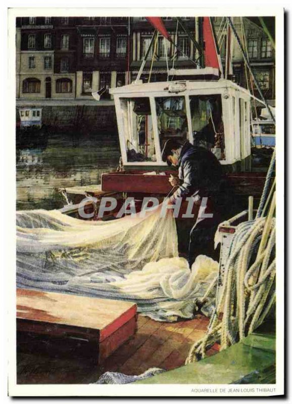 Modern Postcard Honfleur Mending nets Boat