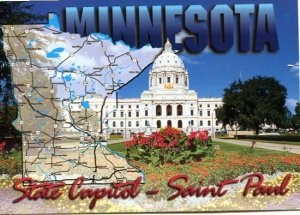 MINNESOTA MAP & STATE CAPITOL Map Postcard