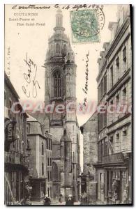 Postcard Old COUTANCES Saint Pierre and Rue Saint Rene