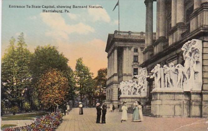 Pennsylvania Harrisburg Entrance To State Capitol Showing Barnard Statues