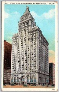 Chicago Illinois 1930s Postcard Straus Building Michigan Avenue at Jackson Blvd