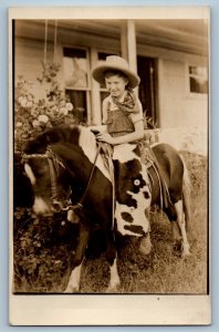 c1905 Pony Cowboy Riding Horse House Scene RPPC Photo Antique Unposted Postcard