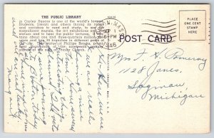 Boston MA~Public Library~Phillips Brooks Monument~Beaux-Arts~Linen 1946 Postcard