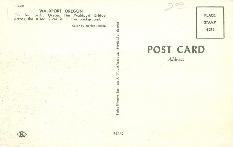 Waldport Oregon~Bridge Behind Motels~Texaco Gas Station~1960s Postcard ...