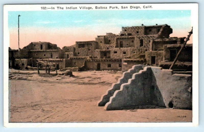 SAN DIEGO, CA  Balboa Park INDIAN VILLAGE Native American c1910s  Postcard