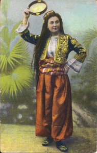 Gypsy, Roma, Beautiful Woman, Zigeunerin, 1910's, Pretty Girl w Tambourine