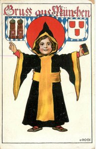 Postcard Munich Maid Gives Blessing Gruss aus Munchen Germany Ottmar Zieher