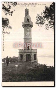 Old Postcard Tower Kerhor granite column surmounted of a group of Sinte Famil...