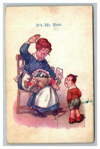 Vintage 1900's Bamforth Comic Postcard Mother Spanks Child Other Waits His Turn