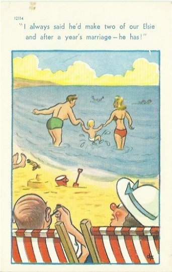 Vintage Postcard Comical Artist Signed DF Saucy Seaside - Beach - Swimming