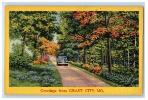 Greetings From Grant City Missouri MO, Road Car View Unposted Postcard