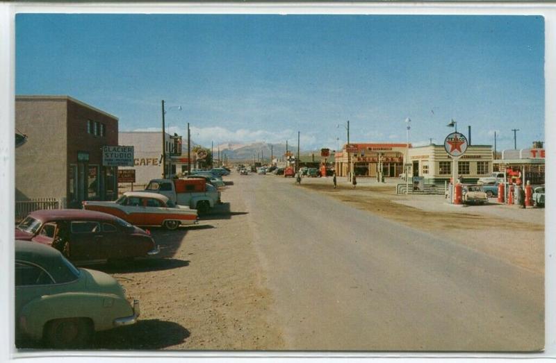 Main Street Cars Texaco Phillips 66 Gas Station Browning Montana postcard