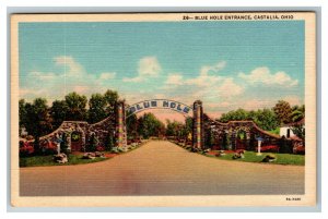 Blue Hole Entrance, Castalia OH c1940 Linen Postcard