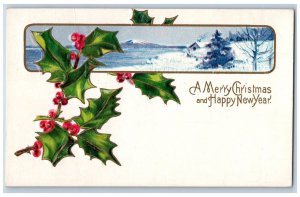 Christmas And New Year Postcard Holly Berries Winter Indianola Iowa IA Nash