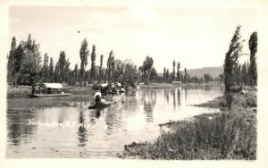 Xochimilco Mexicans on Small Boats Gathering Mexico Vintage Postcard RPPC Photo