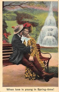 AWKWARD LOVE IN SPRINGTIME BLACK AMERICANA ENGLAND POSTCARD (c. 1920s)