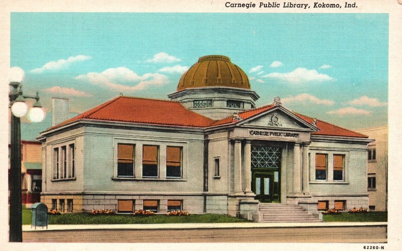 Vintage Postcard Front View Carnegie Public Library Building Kokomo Indiana IND