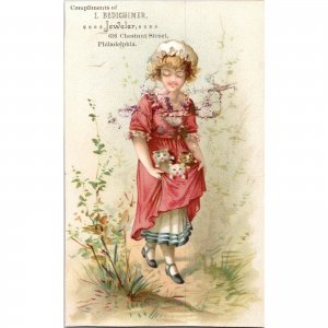 I. BEDICHIMER Jeweler - Philadelphia, PA - Girl Red Dress Victorian Trade Card